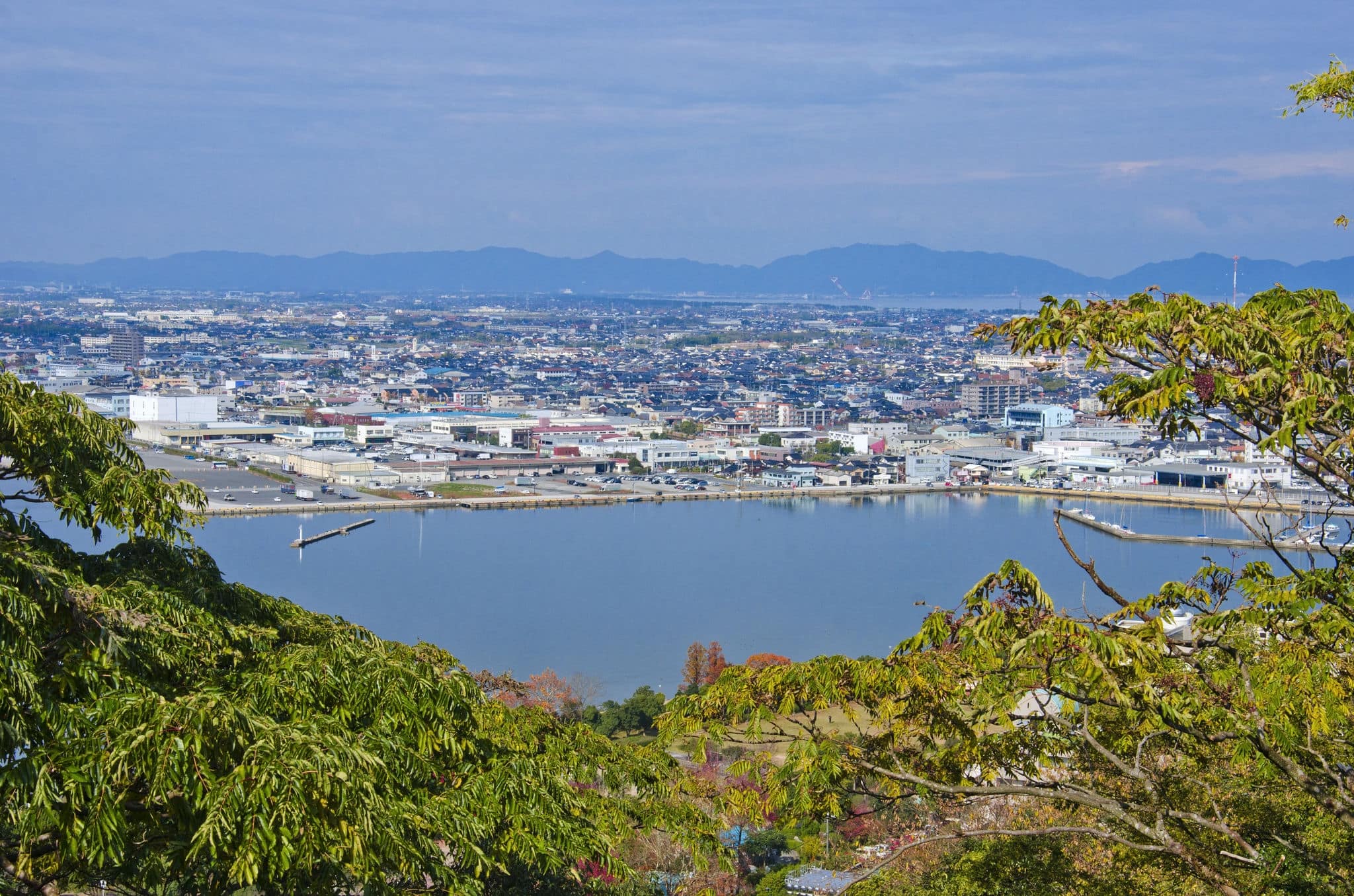 Yonago city and Lake Nakaumi, the views from Yonago castle ruins, Tottori, Japan