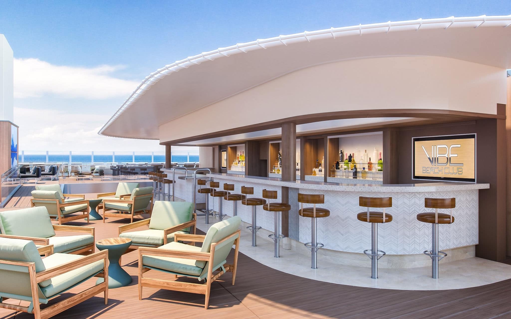 Norwegian Encore; Encore; Breakaway Class; architectural rendering; architecture; ships; Public Spaces; Vibe Beach Club
