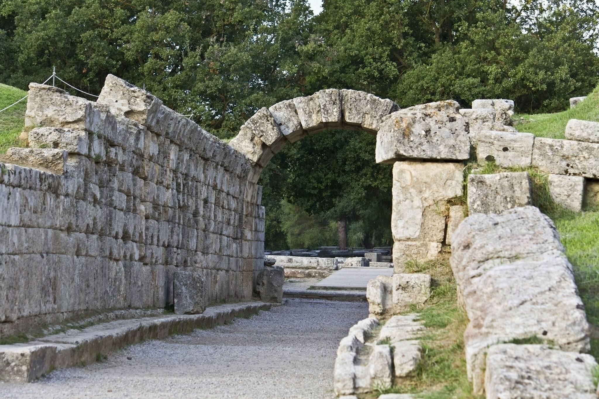 Main entrance at ancient Olympia stadium in Greece