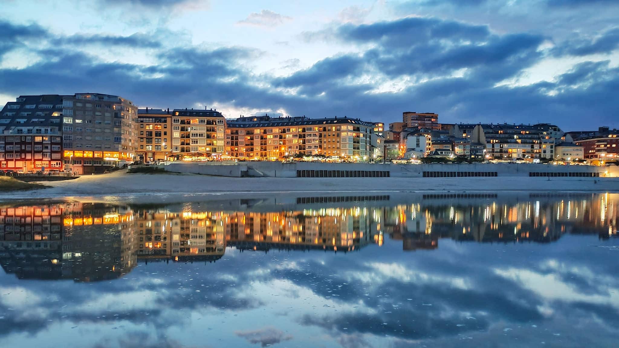 A night cityscape view of Cherbourg-Octeville, Normandy, France