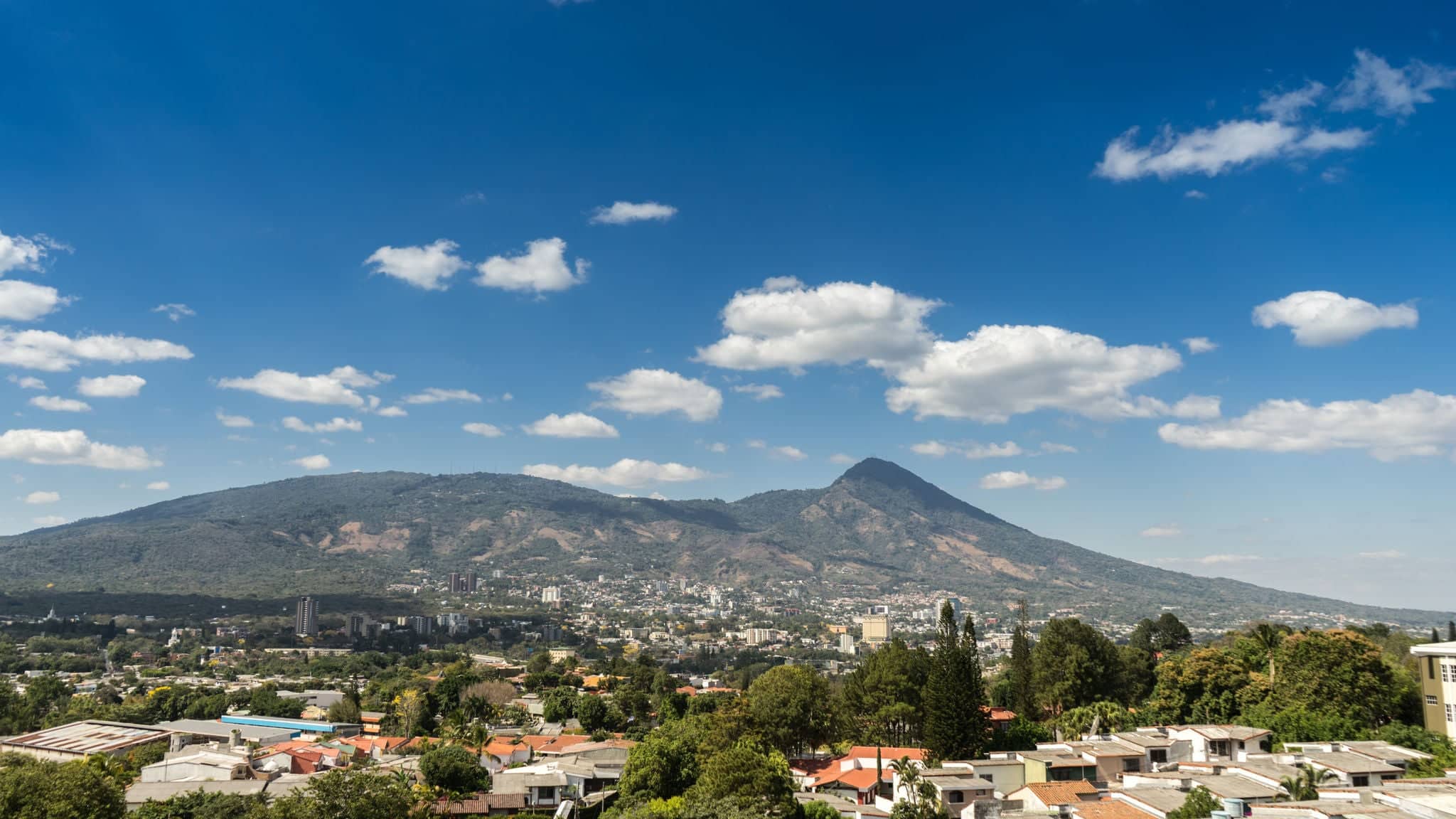 City of San Salvador in El Salvador with view to the volcano.