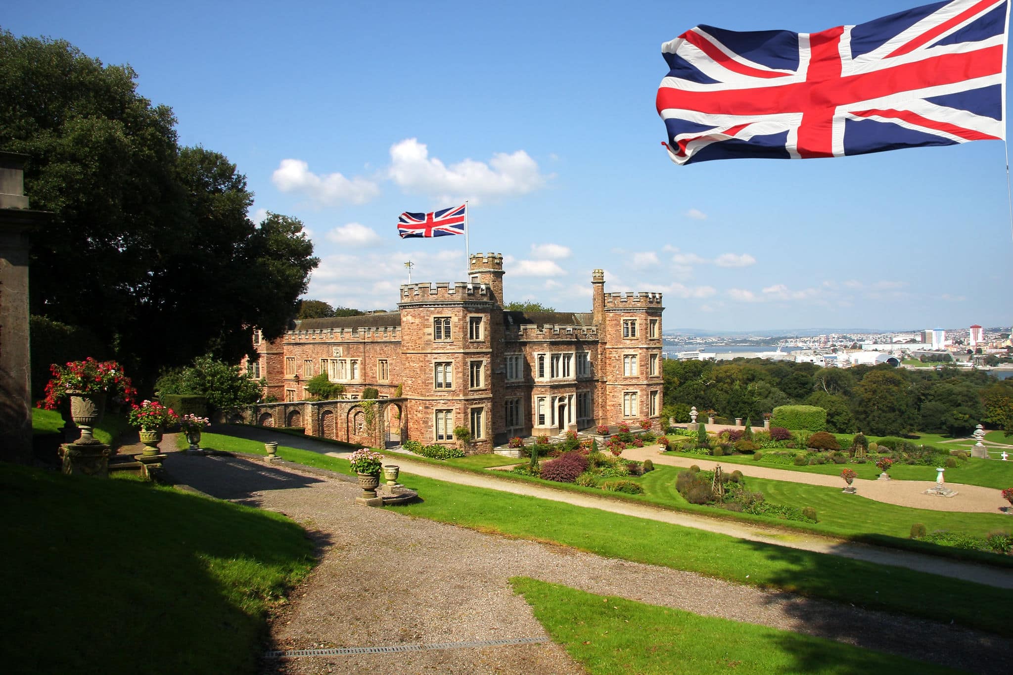 traditional english castle, Mount Edgcumbe, Plymouth, Uk