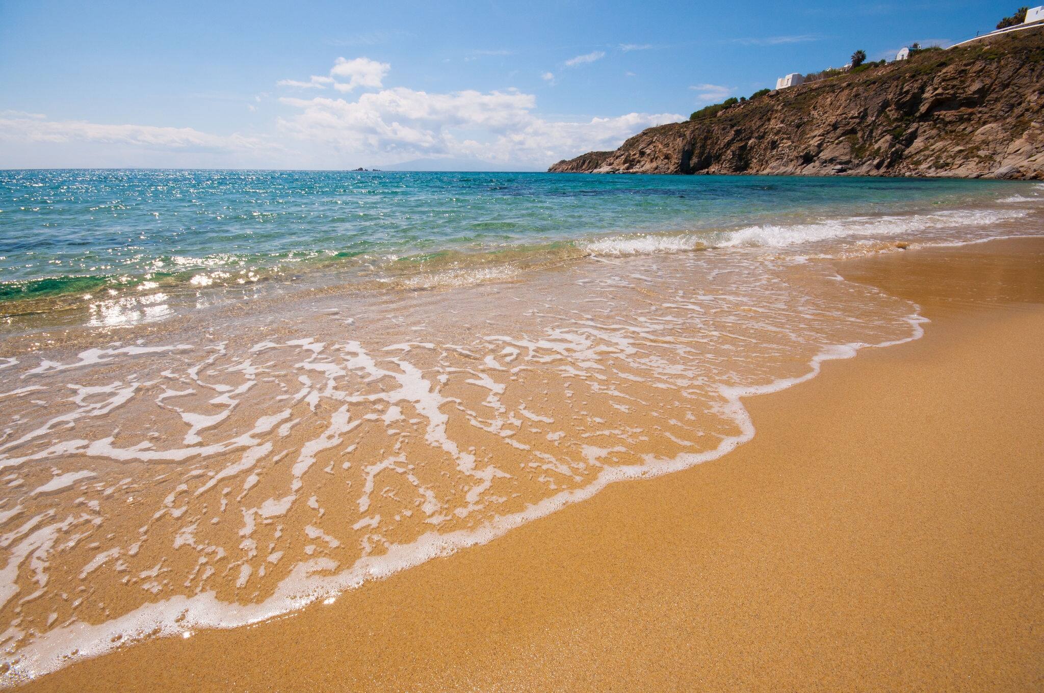 Kalo Livadi beach in Mykonos city, Greece