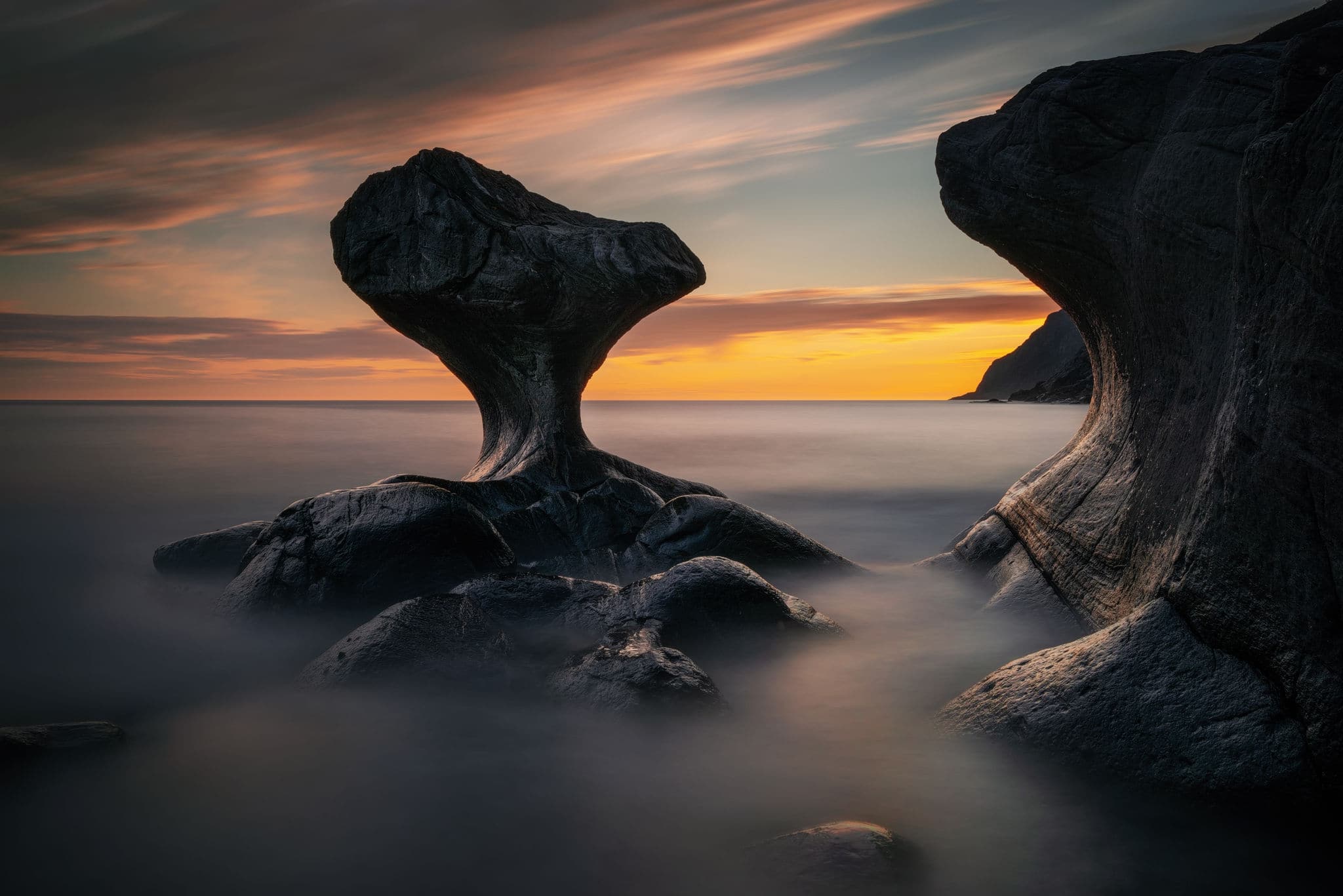 Kannestein Rock and surroundings in sunset light, Norway