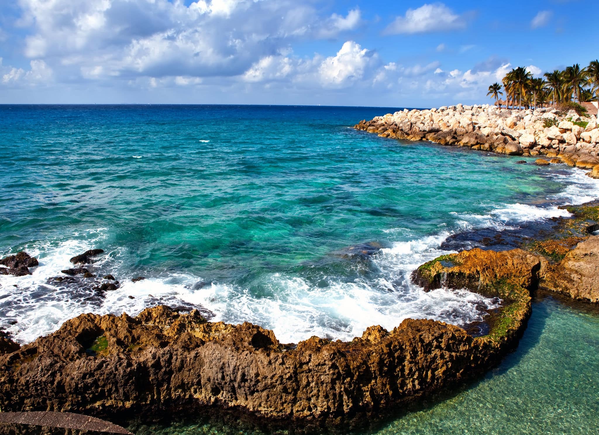 The sea coast in Xcaret park near Cozumel, Mexico 