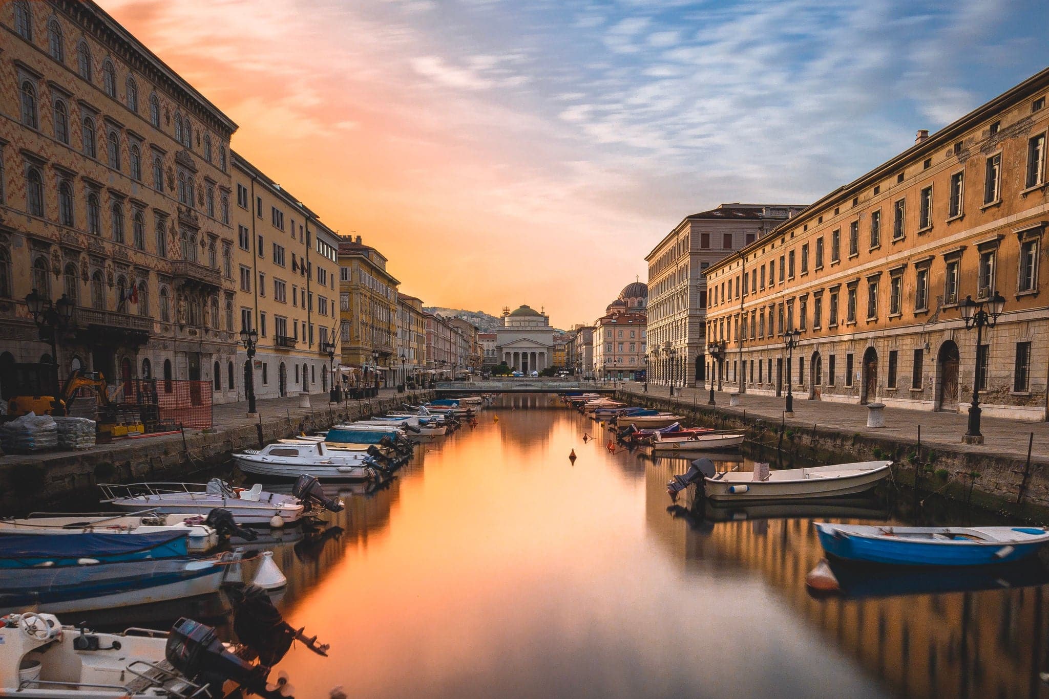 Long exposure of Canal Grande of Trieste, Italy in wonderful sunrise