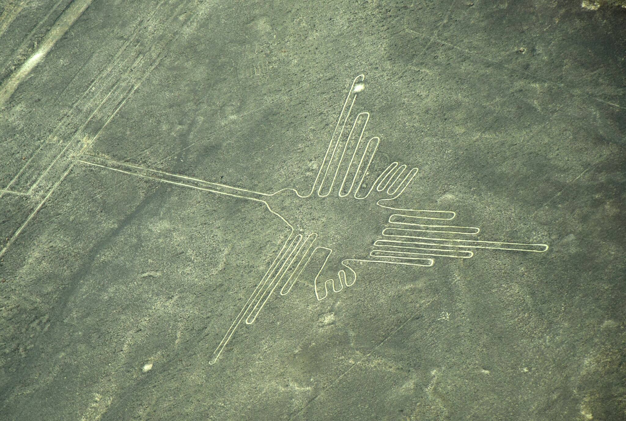 The Nazca Lines in Peru, here you can see the Hummingbird