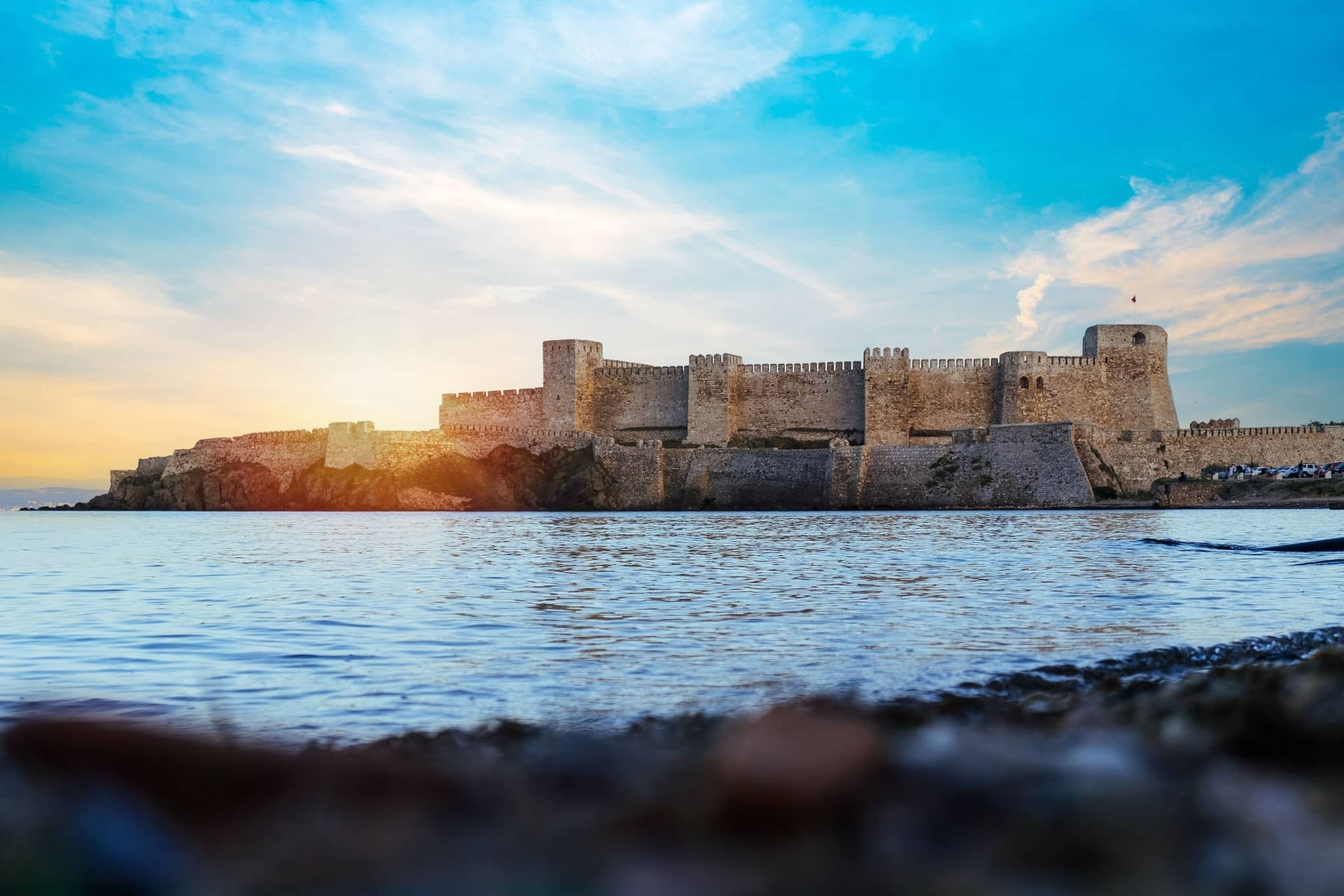 Bozcaada island castle Canakkale Turkey mediterranean sea. View of the castle from Bozcaada