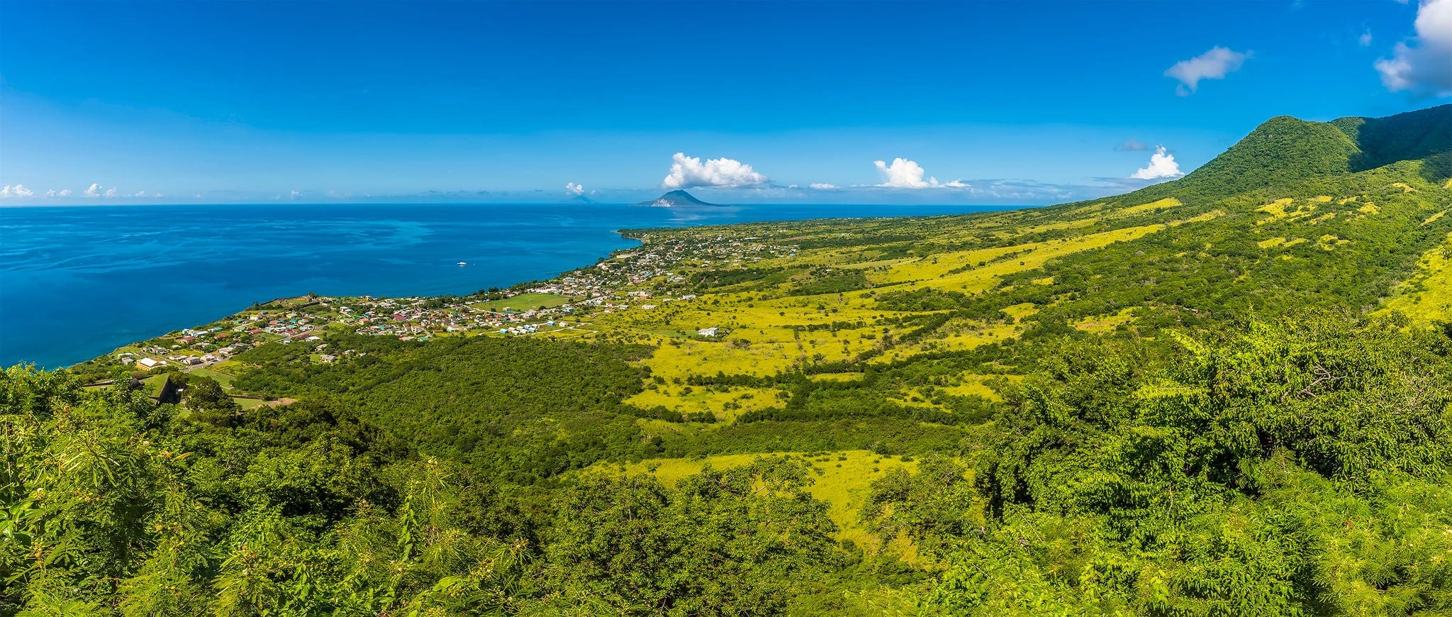 A view along the coastline from the Brimstone Hill Fort in St Kitts
