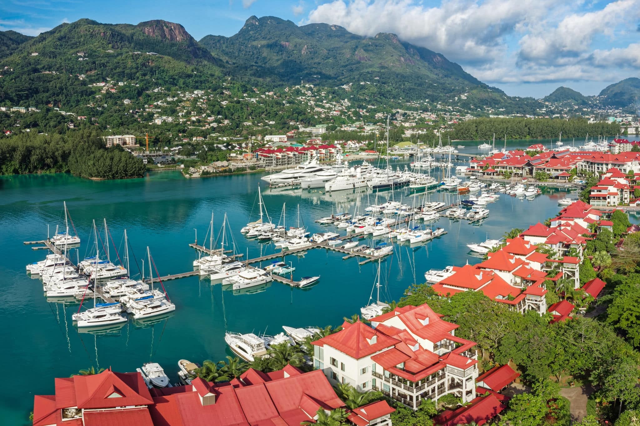 Marina for yachts, catamarans and boats on Eden Island, Victoria, Seychelles