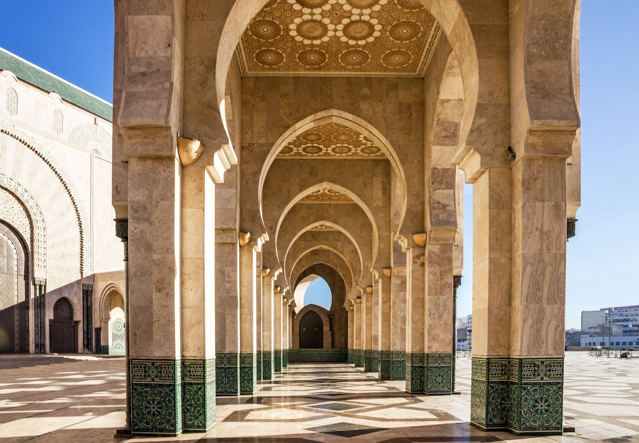 Casablanca, Morocco. Mosque Hassan II arcade gallery