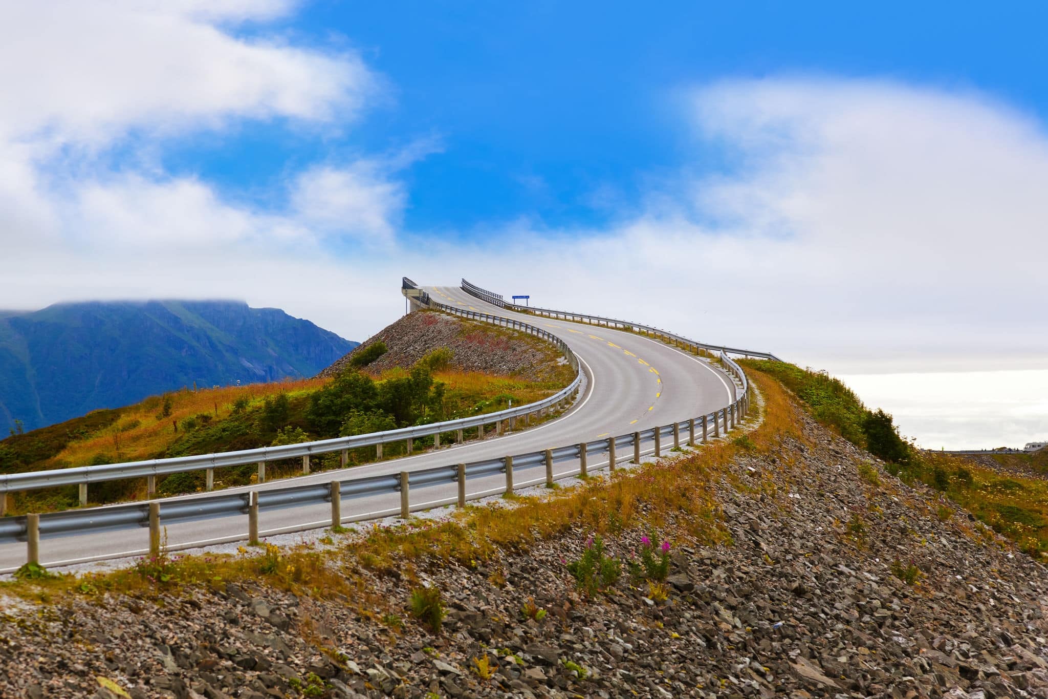 Famous bridge through fjord on the Atlantic road in Norway - travel background