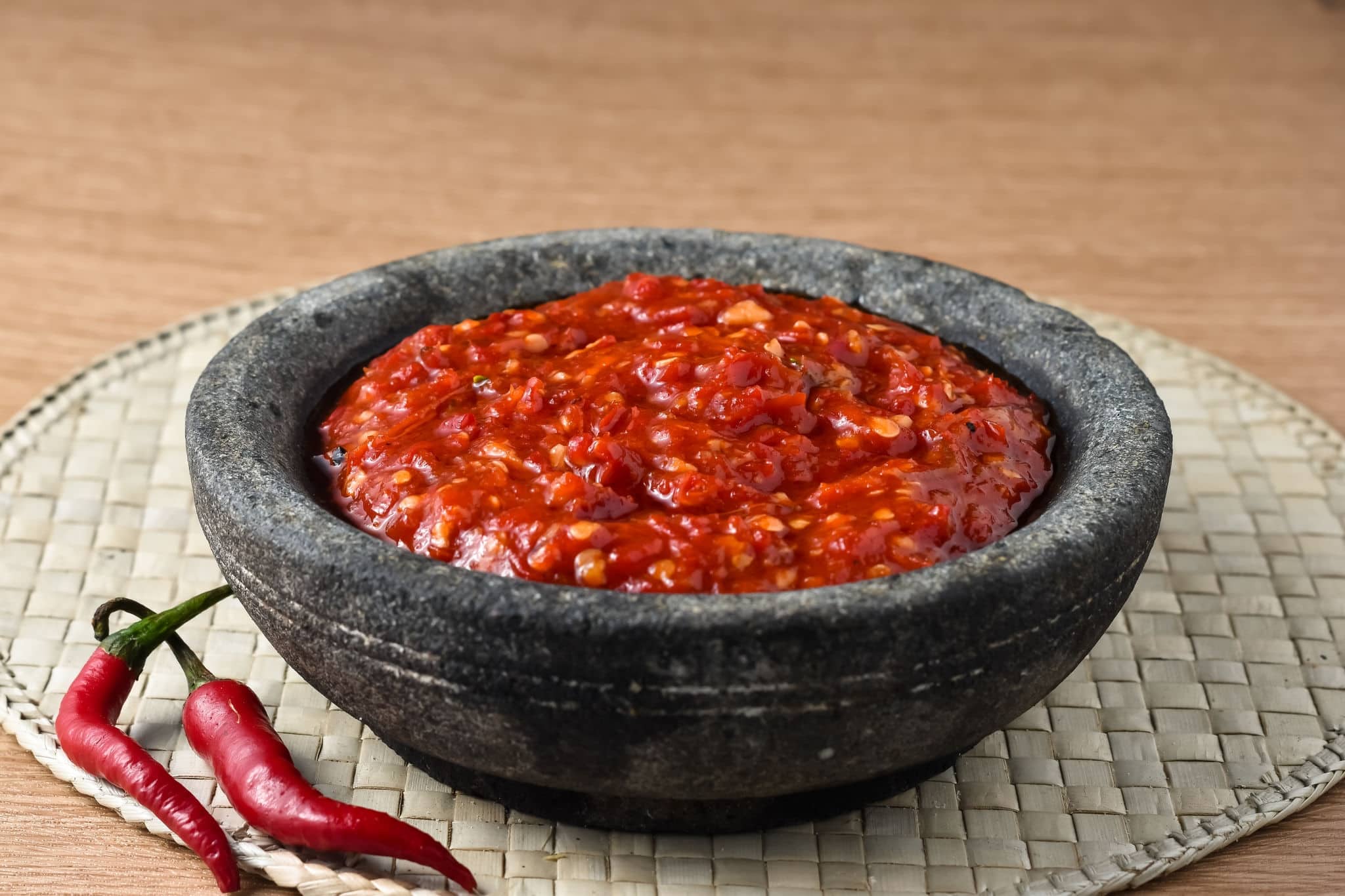 Sambal Terasi, Indonesian Traditional Chilli Sauce with Shrimp Paste, Tomato, and Chilli