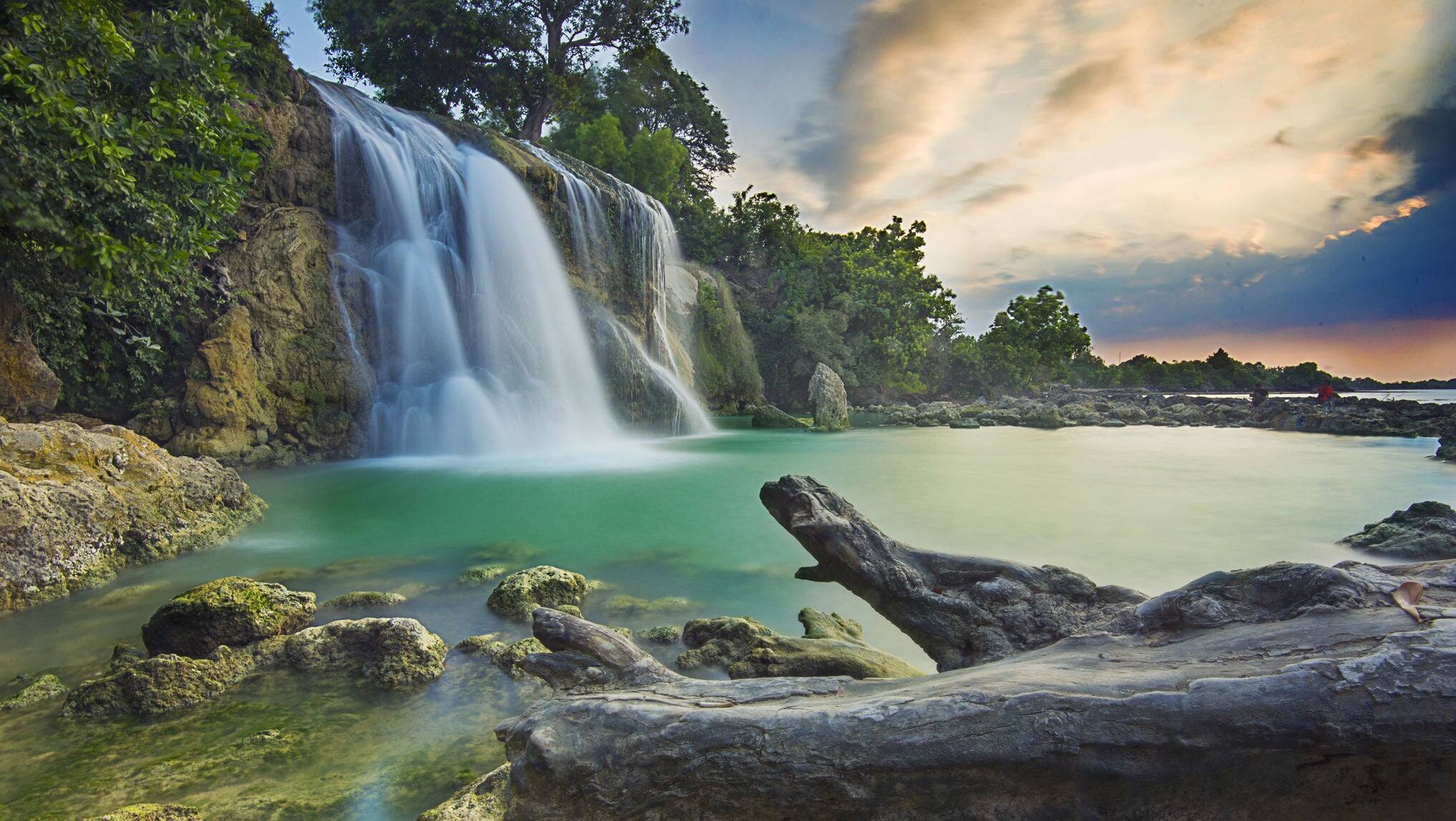 Waterfall located in Indonesia, Surabaya when the sun set