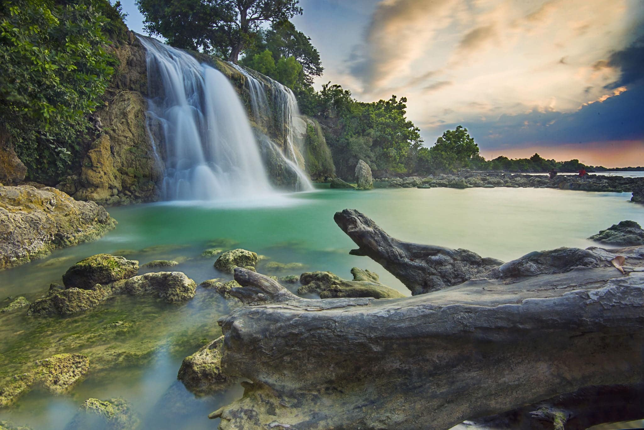 Waterfall located in Indonesia, Surabaya when the sun set
