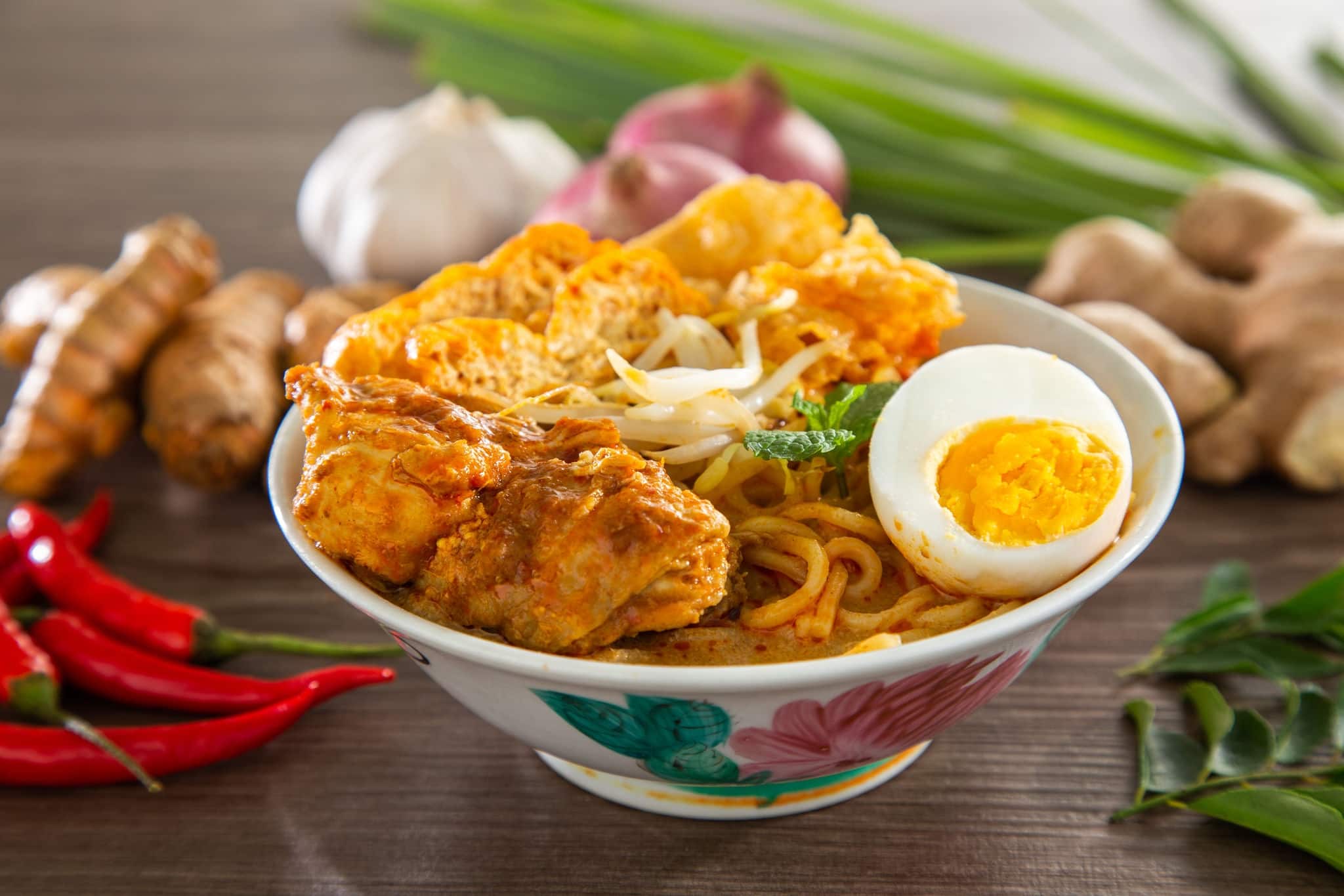 Curry Laksa which is a popular traditional spicy noodle soup from the culture in Malaysia.