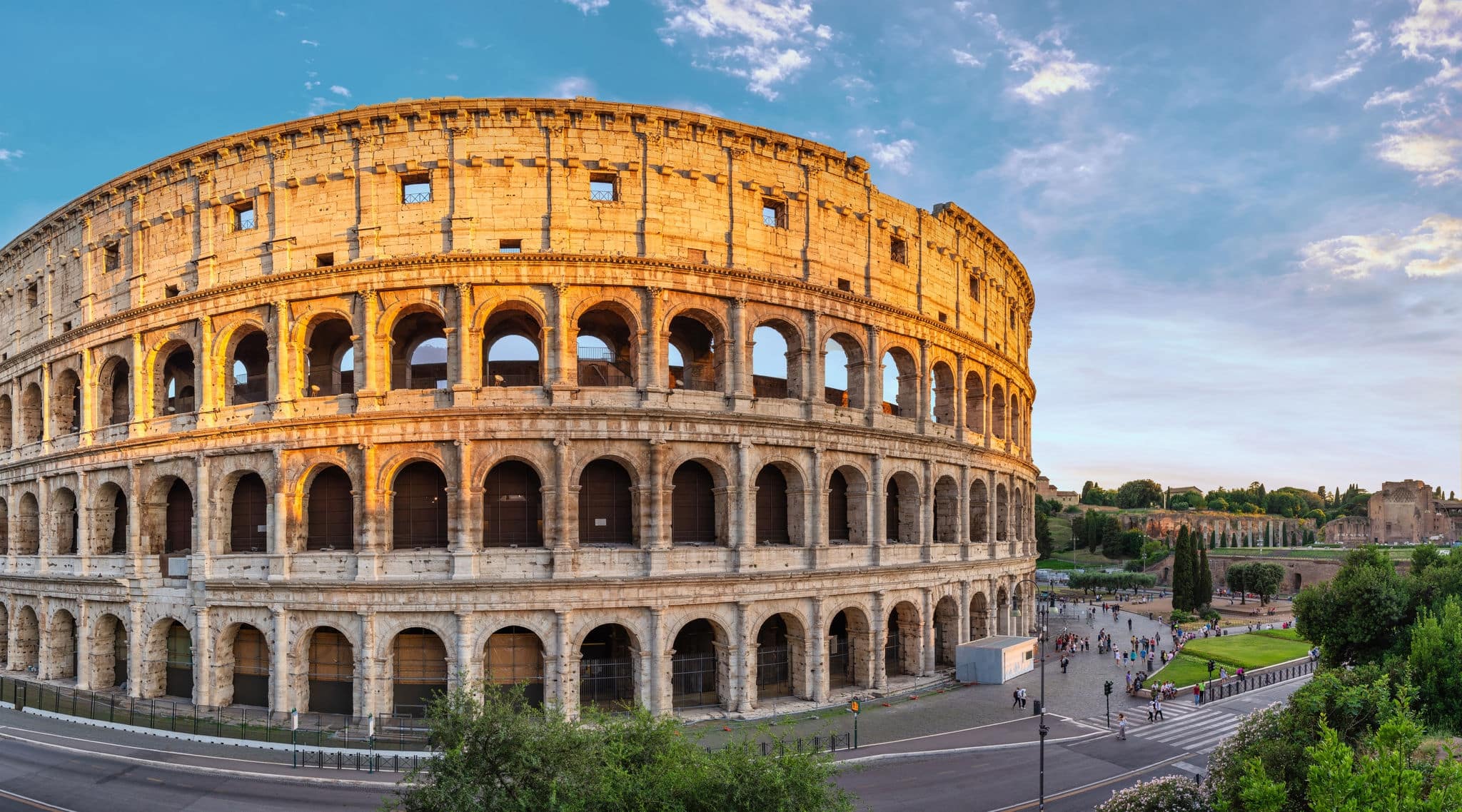 Rome Italy, sunset panorama city skyline at Rome Colosseum