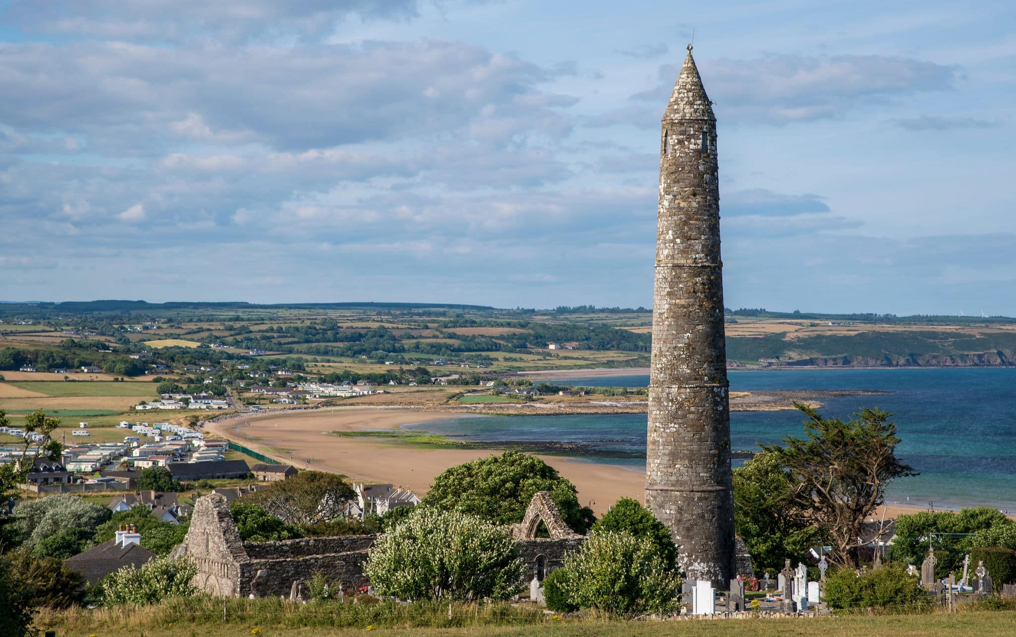 View Round Tower in Ardmore, County Waterford, Ireland