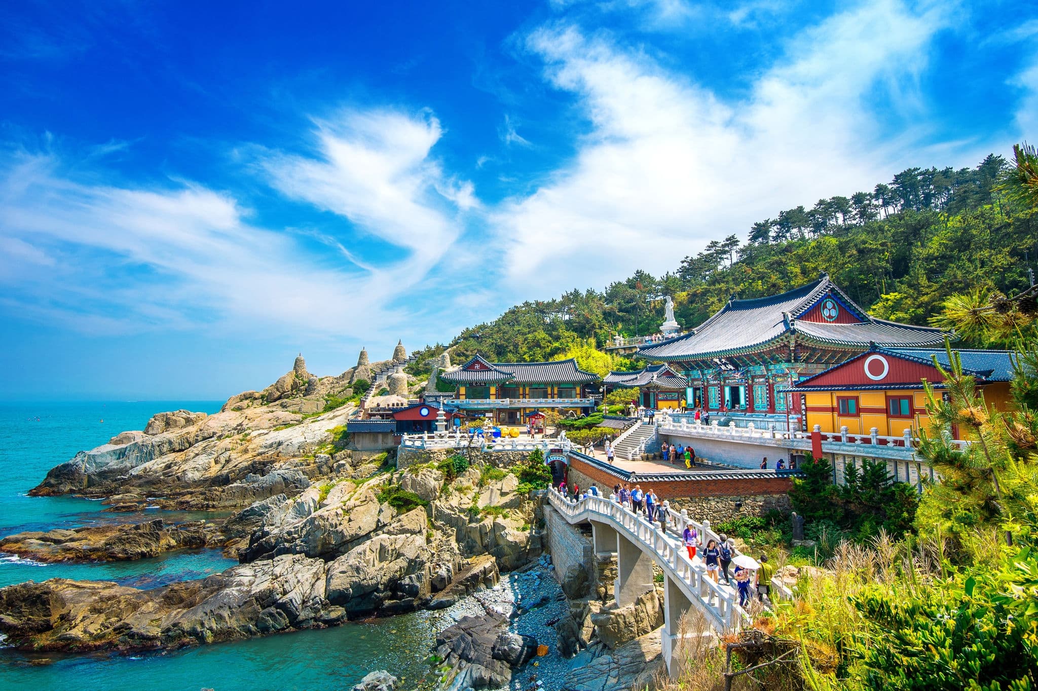 Haedong Yonggungsa Temple and Haeundae Sea in Busan, Buddhist temple in Busan, South Korea.