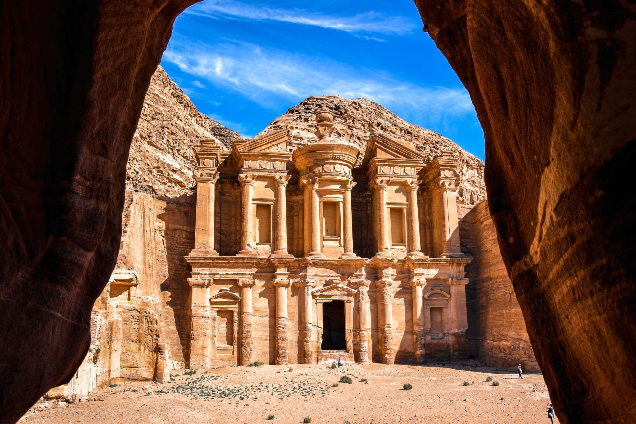 Stunning view of the Ad Deir - Monastery in the ancient city of Petra, Jordan: Incredible UNESCO World Heritage Site.