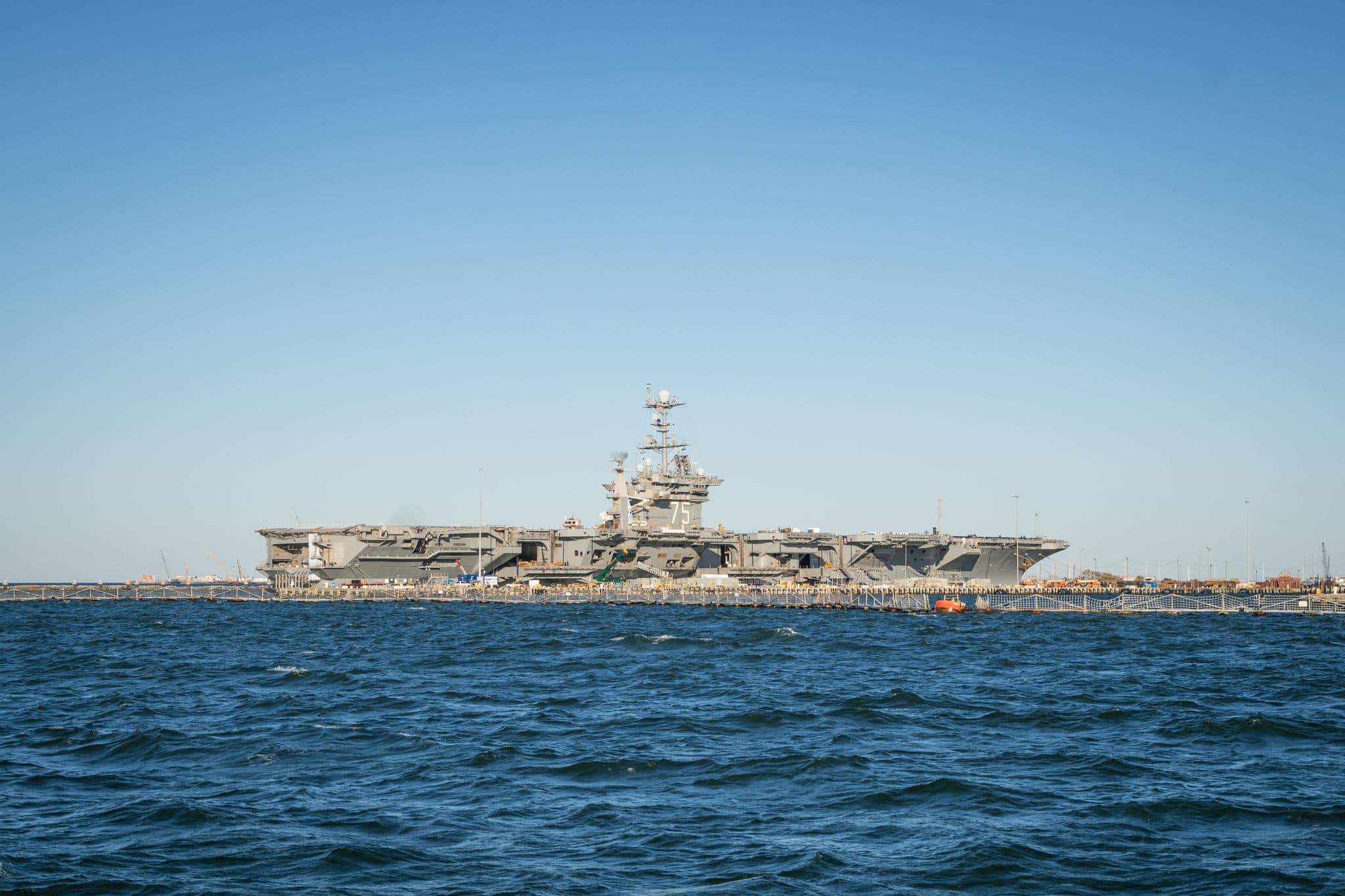 U.S. naval warships at base in Norfolk, Virginia.