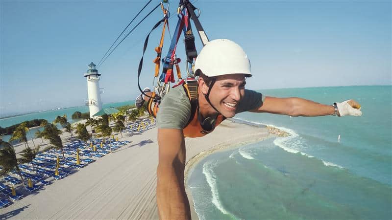 Zip line over Great Stirrup Cay. 