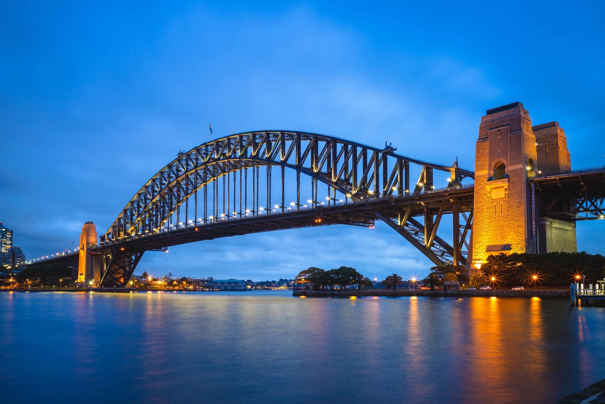 sydney harbour bridge at night in sydney, australia
