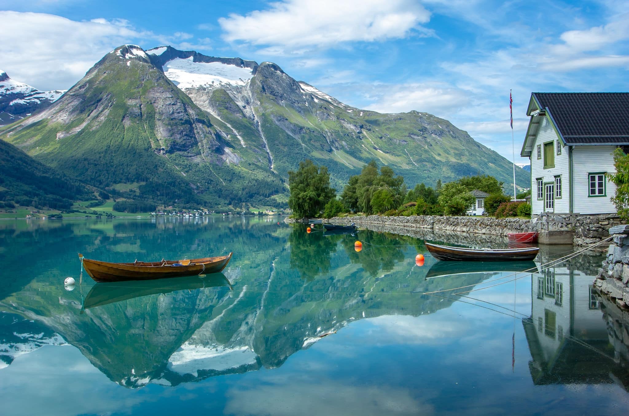 Idyllic scenery in Hjelle, Stryn, Norway. Reflections at its best
