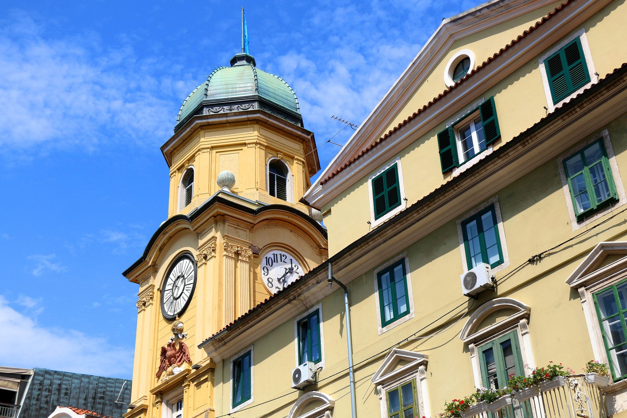 Clock tower on the Korzo street in Rijeka, Croatia. Rijeka is selected as the European Capital of Culture for 2020.