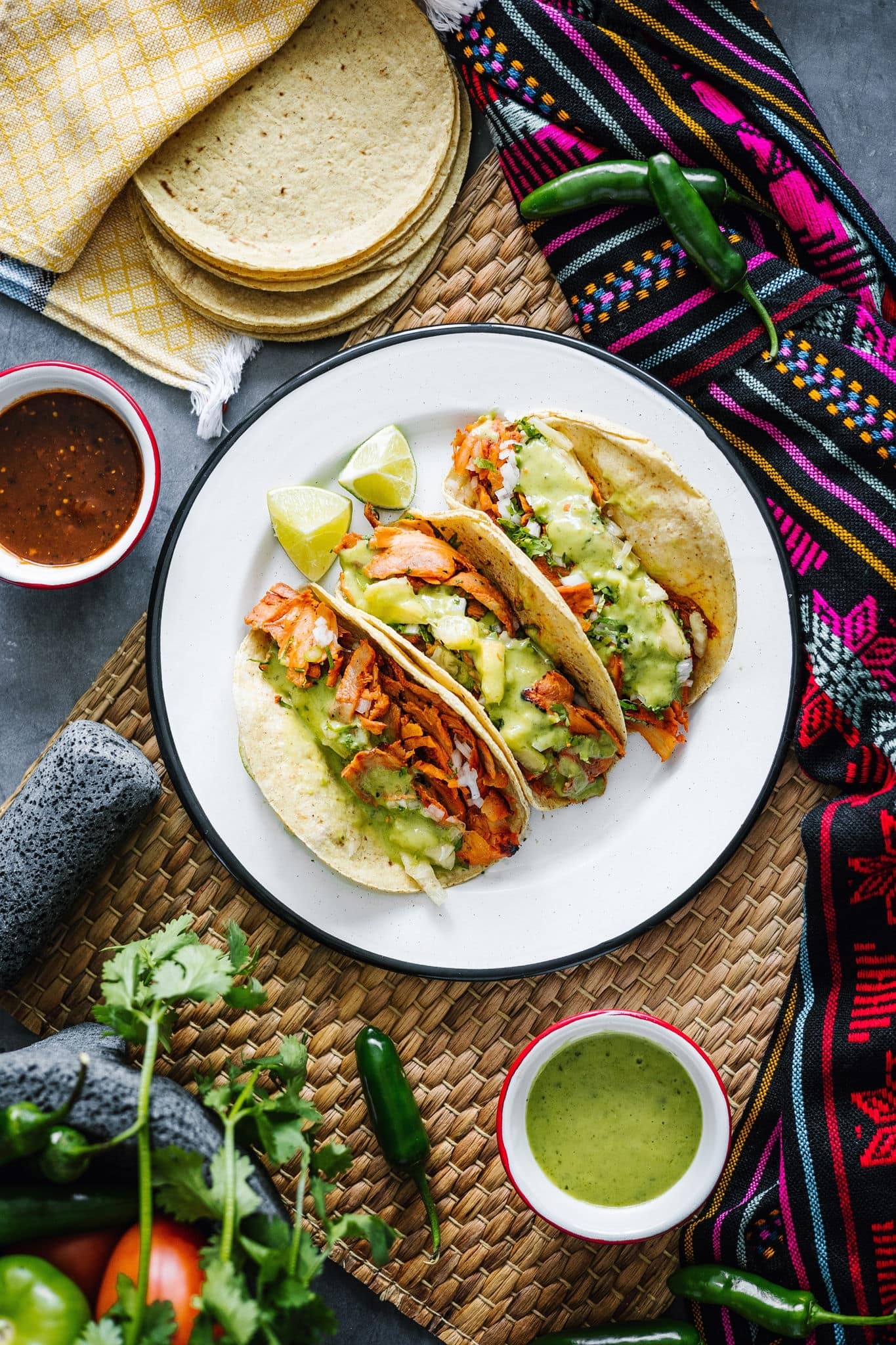 Mexican Tacos al pastor food top view in Mexico