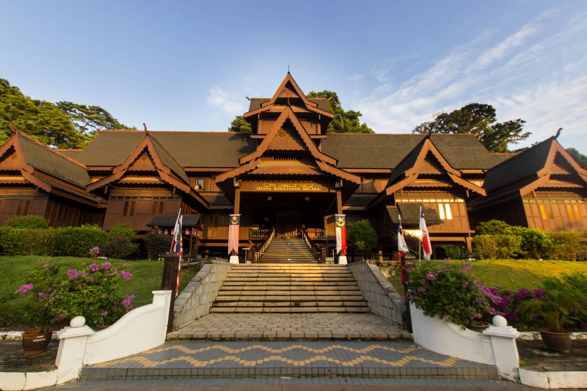 The Malacca Sultanate palace Museum ,Staircases , Muzium Istana Kesultanan Melaka , replica of the 15th century palace of the Malacca Sultan