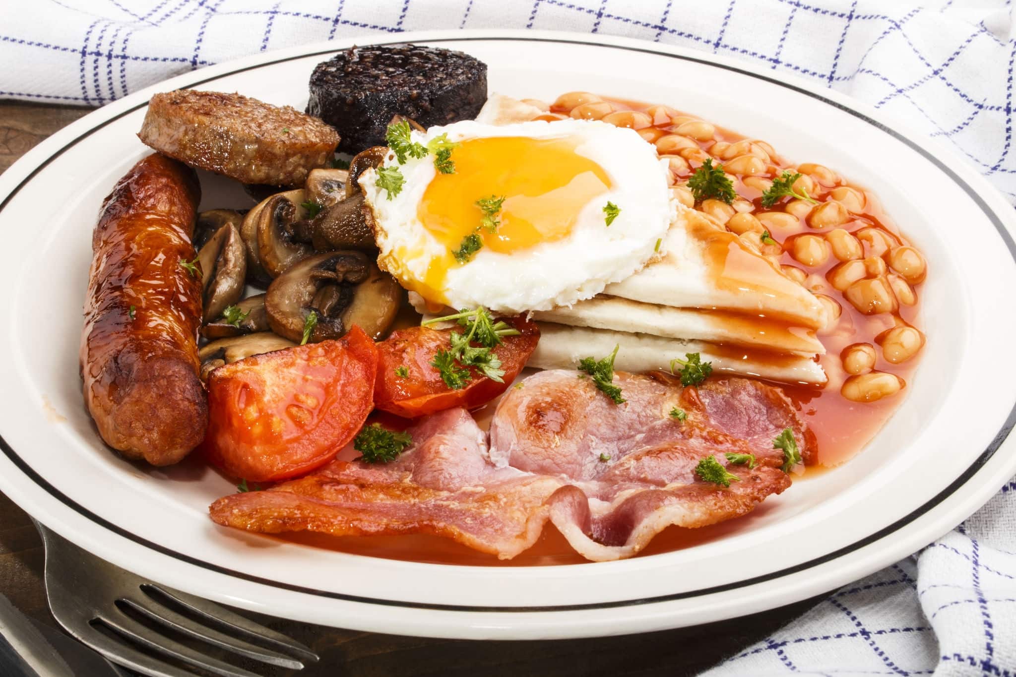 ulster fry, traditional northern irish breakfast, on a white plate