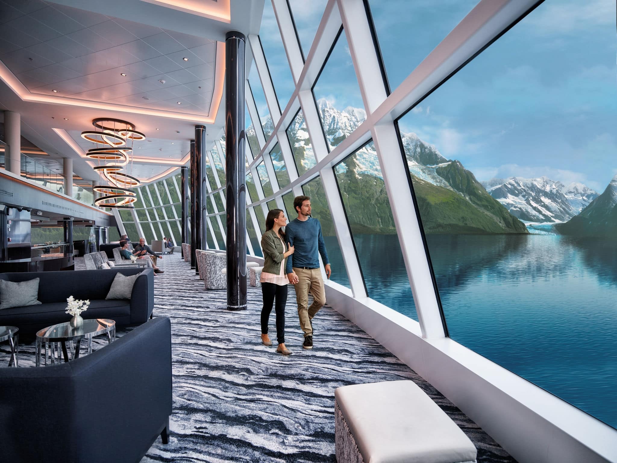 Observation Lounge couple strolling-Alaska.