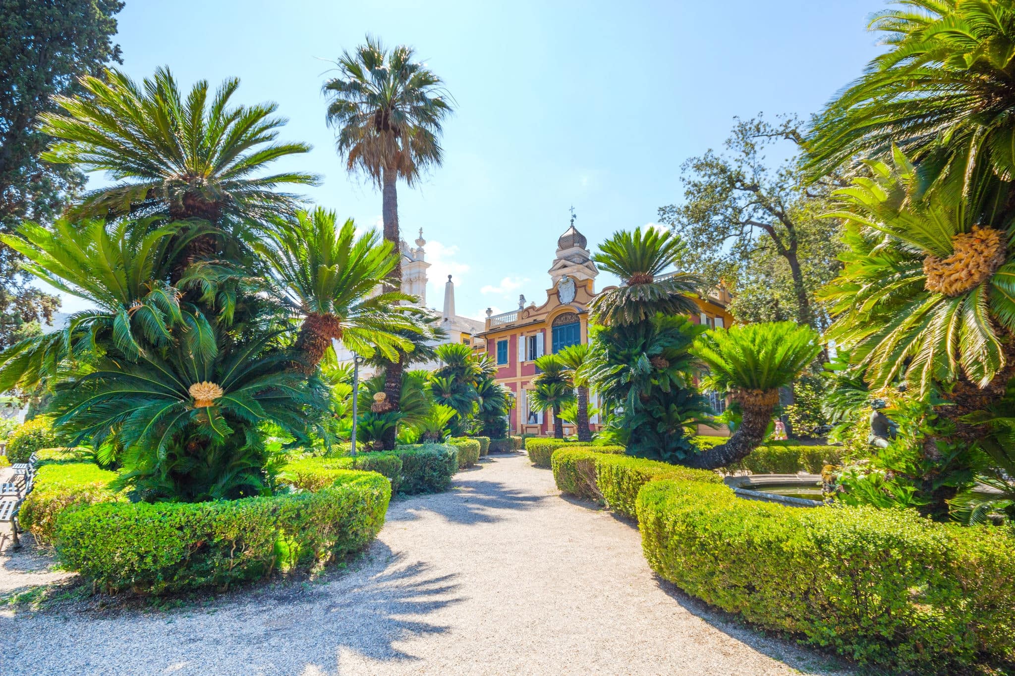 Landscape of villa park,garden in summer, Santa Margherita Ligure. Genoa, Italy park villa.