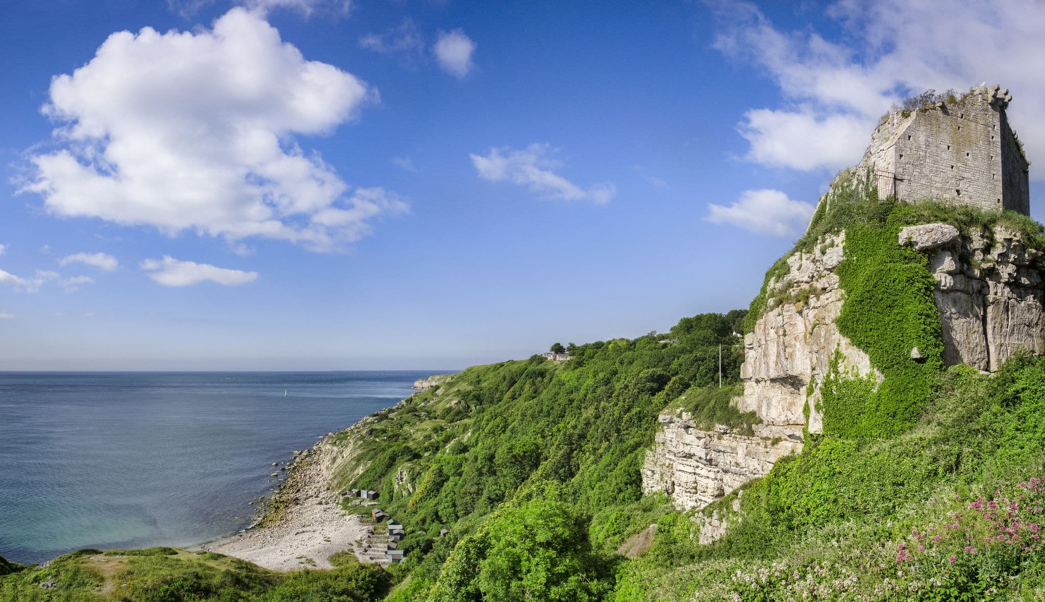 Rufus Castle overlooking Church Ope Cove on the Isle of Portland, Dorset, England, UK.