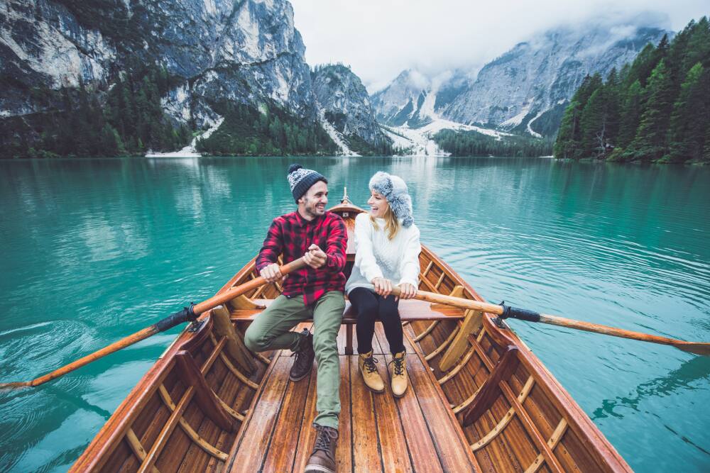 Couple rowing in Alaska