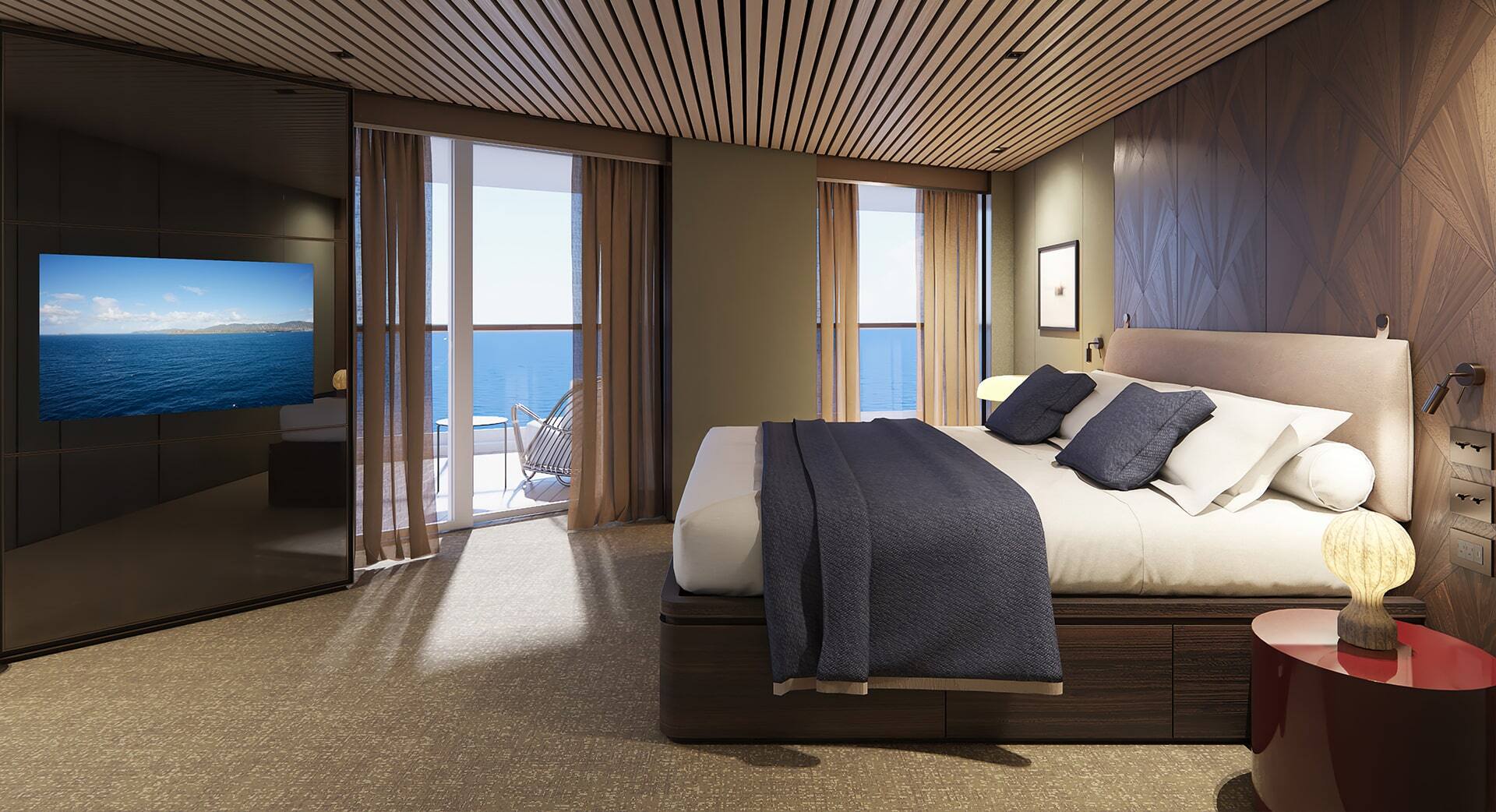 H4 - The Haven Owner's Suite con orientación a la popa, habitación principal y balcón grande
