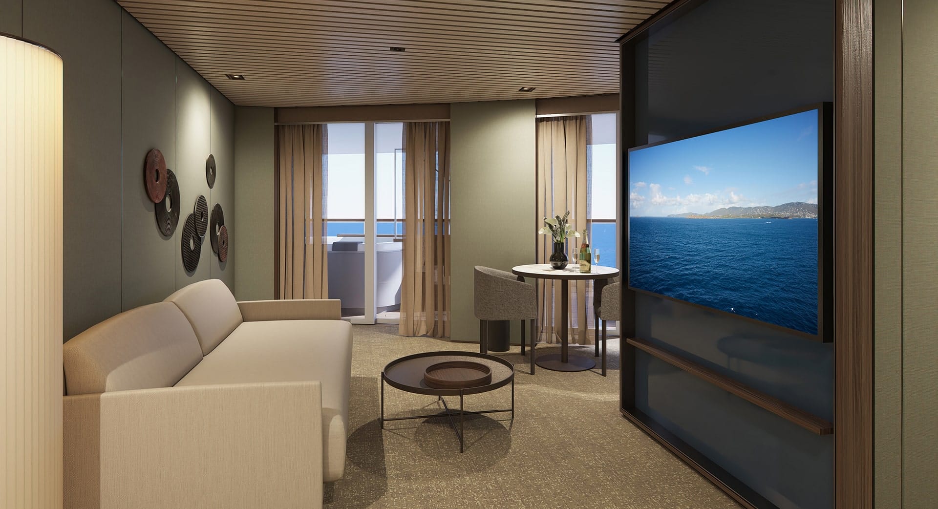 H4 - The Haven Owner's Suite con orientación a la popa, habitación principal y balcón grande