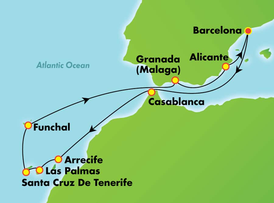 11 dias, de Barcelona para Ilhas CanÃ¡rias, Espanha & Marrocos