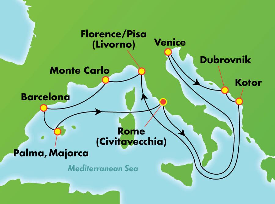 12-Day Holiday Celebration: Venice, Barcelona, Monte Carlo, And Dubrovnik from Rome (Civitavecchia) 12-Day Holiday Celebration: Venice, Barcelona, Monte Carlo, And Dubrovnik from Rome (Civitavecchia)