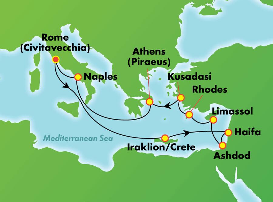 13-Day Greece, Israel & Italy: Mediterranean Wonders from Rome (Civitavecchia) 13-Day Greece, Israel & Italy: Mediterranean Wonders from Rome (Civitavecchia)