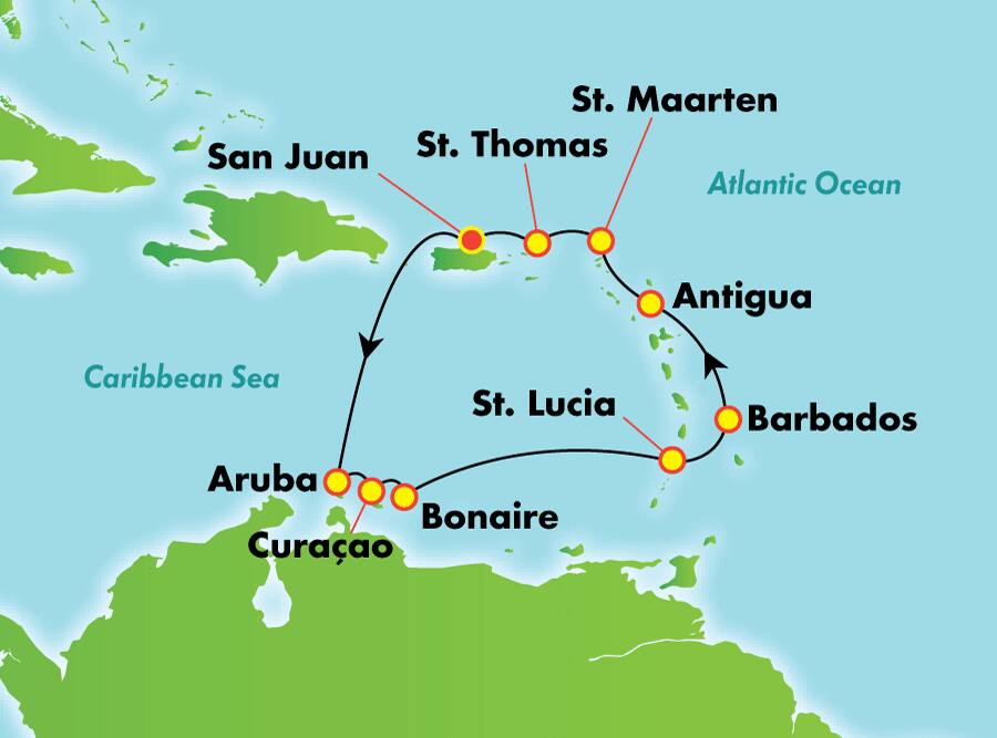 Caraïbes du Sud au départ de San Juan, 10 jours Caraïbes du Sud au départ de San Juan, 10 jours