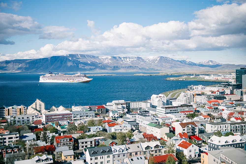 Norwegian Viva cruise near downtown Reykjavik