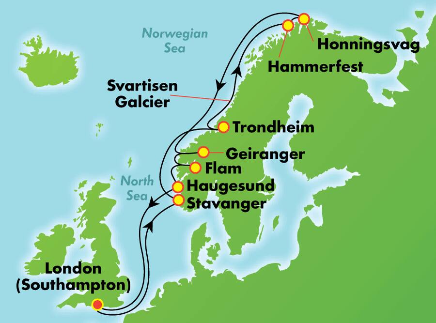 12 Tage Norwegen und die Arktis: Sommersonnenwende ab London (Southampton) 12 Tage Norwegen und die Arktis: Sommersonnenwende ab London (Southampton)