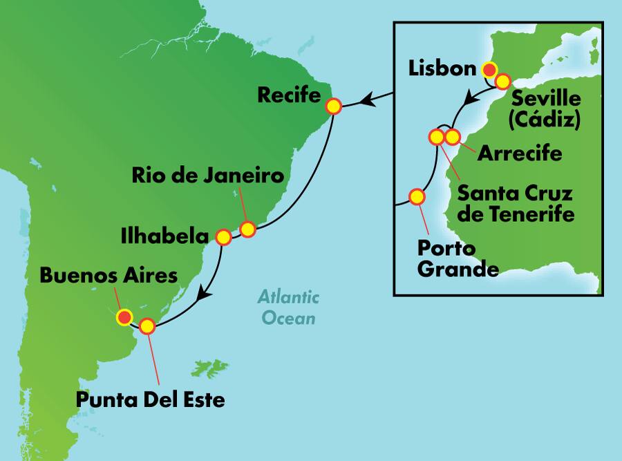 20-Day Transatlantic: Portugal, Cape Verde, Brazil & Argentina from Lisbon 20-Day Transatlantic: Portugal, Cape Verde, Brazil & Argentina from Lisbon