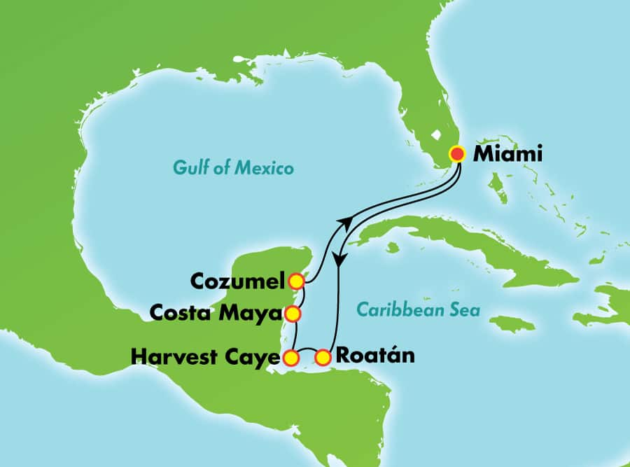 western caribbean cruise itinerary map