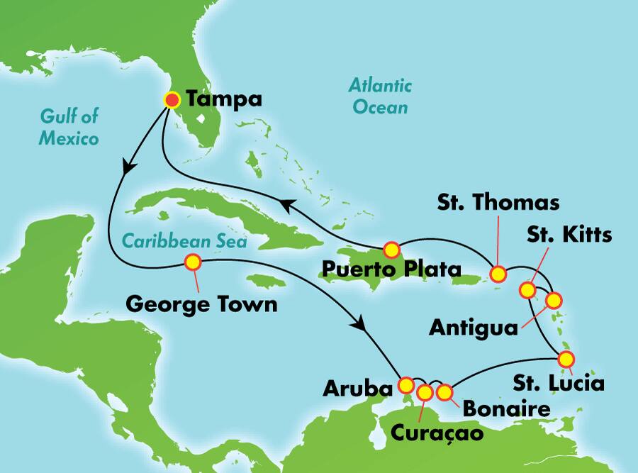 Caraïbes du sud au départ de Tampa, 14 jours Caraïbes du sud au départ de Tampa, 14 jours