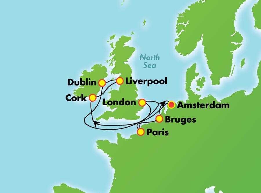 Îles britanniques aller-retour au départ d'Amsterdam : Angleterre, Irlande et France, 9 jours Îles britanniques aller-retour au départ d'Amsterdam : Angleterre, Irlande et France, 9 jours