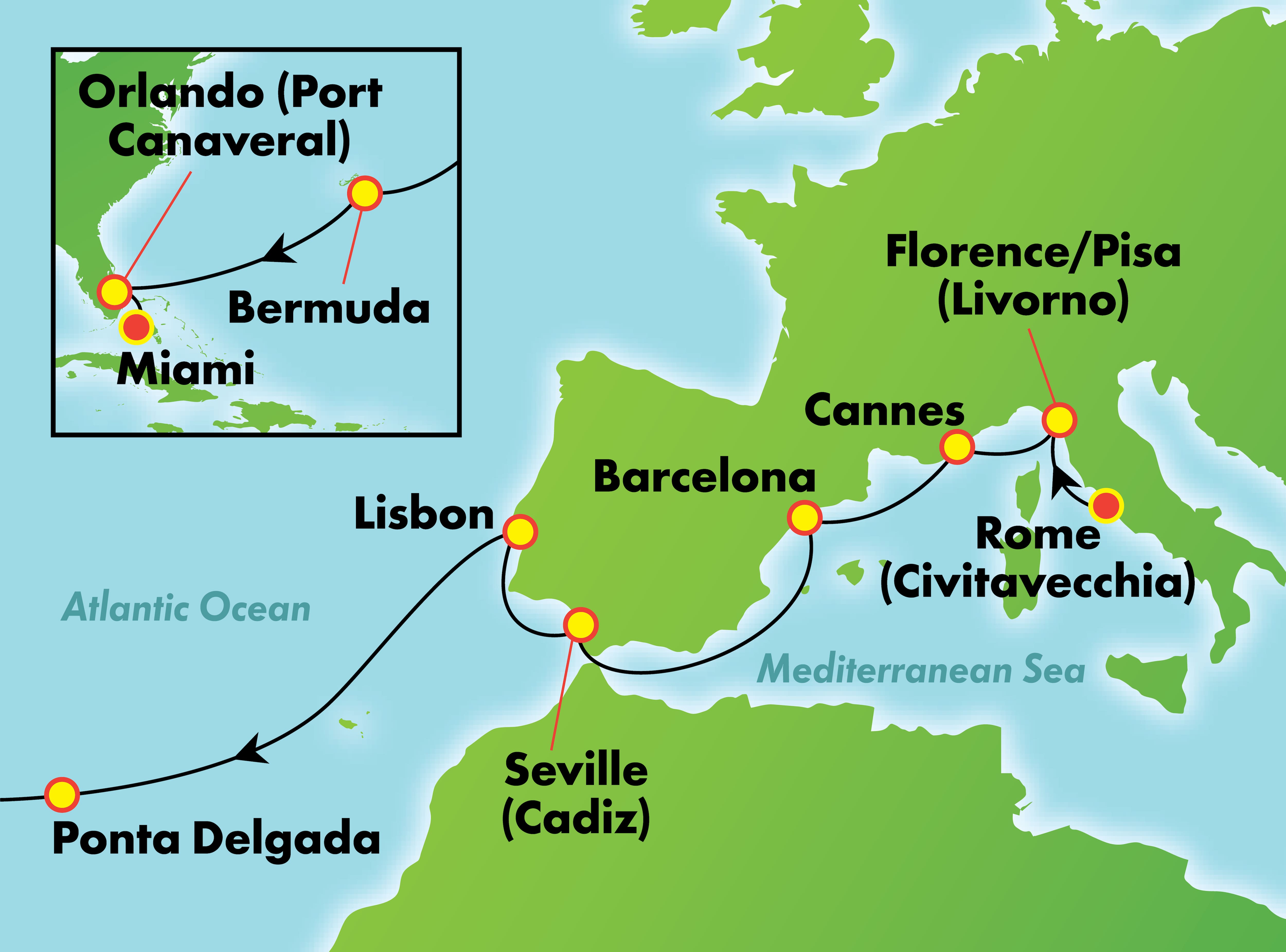 Transatlántico desde Roma (Civitavecchia), 16 días Transatlántico desde Roma (Civitavecchia), 16 días