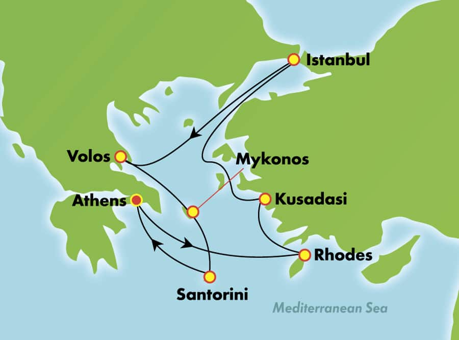 7-Day Greek Isles Round-trip Athens: Santorini, Mykonos & Istanbul